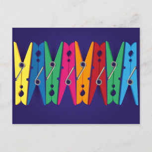 Colorful Clothespins Postcard