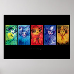 COLORFUL CLOWNS Venetian Masquearde Faces Poster