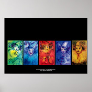 COLORFUL CLOWNS Venetian Masquearde Faces Poster