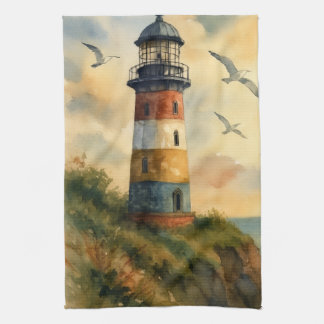 Colorful Coastal Lighthouse Kitchen Towel