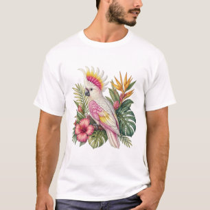 Colorful Cockatoo Among Tropical Flowers T-Shirt