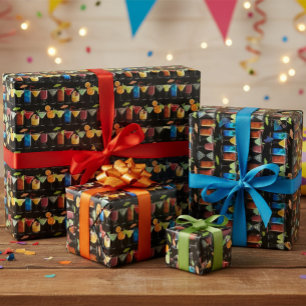Colorful Cocktails on Black Wrapping Paper