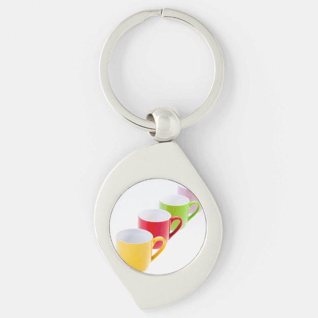 Colorful Coffee Mugs Key Ring (Front)