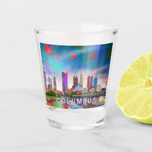 Colorful Columbus Skyline Abstract Art Shot Glass