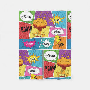 Colorful Comic Book Personalized Name Pop Art Fleece Blanket