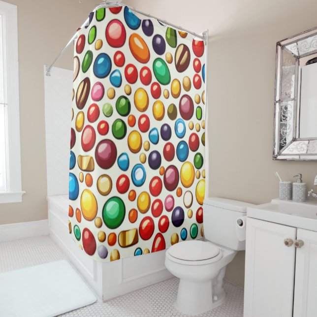 Colorful Confectionery: Round Candies Artwork Shower Curtain (In Situ)