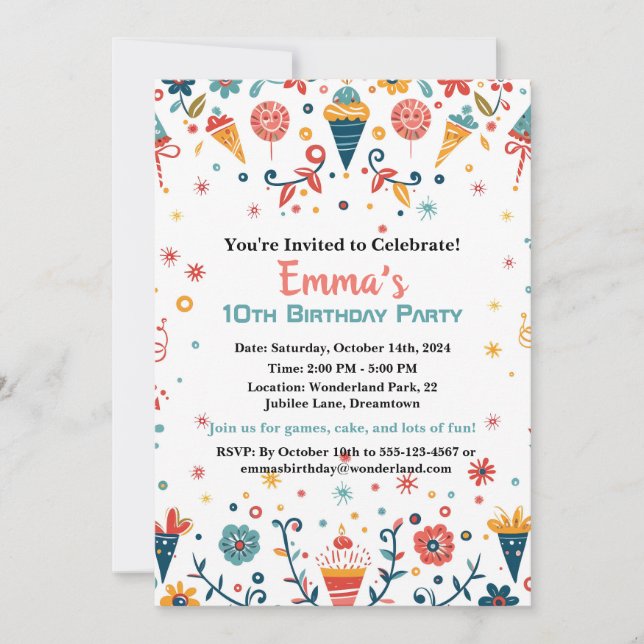 "Colorful Confetti Birthday Invitation (Front)