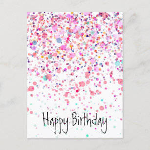 Colorful Confetti Happy Birthday Pink Postcard