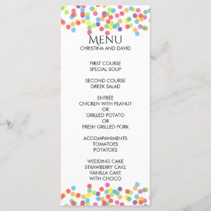 Colorful Confetti Rainbow Fun Wedding Menu