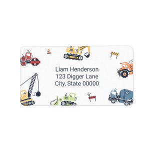 Colorful Construction Truck Return Address Label
