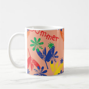 Colorful contemporary summer floral collage with h coffee mug