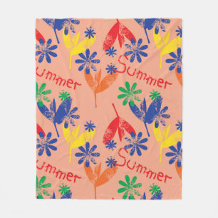 Colorful contemporary summer floral collage with h fleece blanket