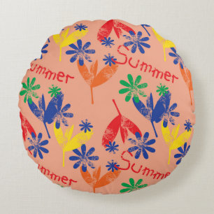 Colorful contemporary summer floral collage with h round cushion