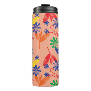 Colorful contemporary summer floral collage with h thermal tumbler