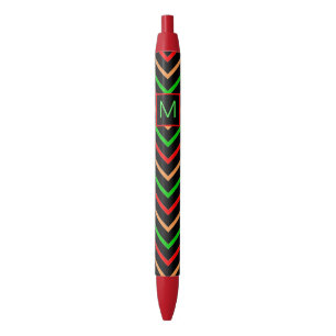 Colorful Cool Chevron on Black Monogram Ink Pen