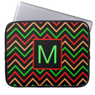Colorful Cool Chevron on Black Monogram Laptop Sleeve