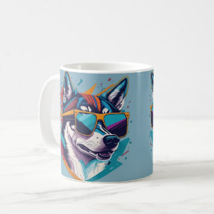 Colorful Cool Dog With Sunglasses Beach Vibes Mug 