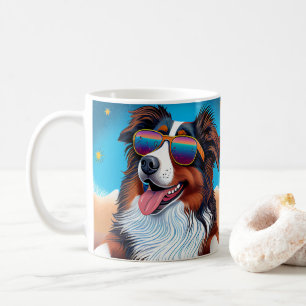 Colorful Cool Dog With Sunglasses Beach Vibes Mug