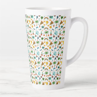 Colorful Cool Elements Pattern – Retro Summer Vibe Latte Mug