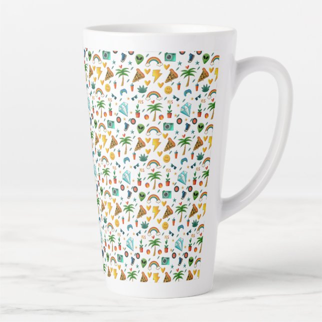 Colorful Cool Elements Pattern – Retro Summer Vibe Latte Mug (Right)
