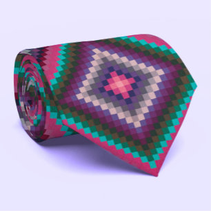 Colorful Cool Pixel Pattern Retro Quilt   Tie