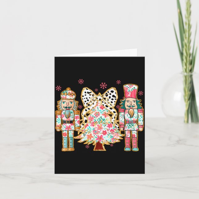 Colorful Coquette Bow Floral Nutcracker Christmas  Card (Front)