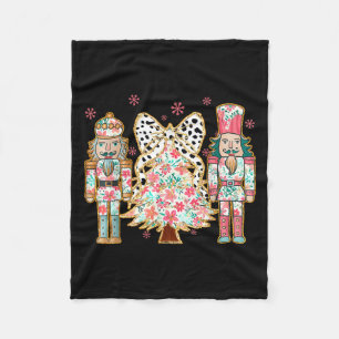 Colorful Coquette Bow Floral Nutcracker Christmas  Fleece Blanket