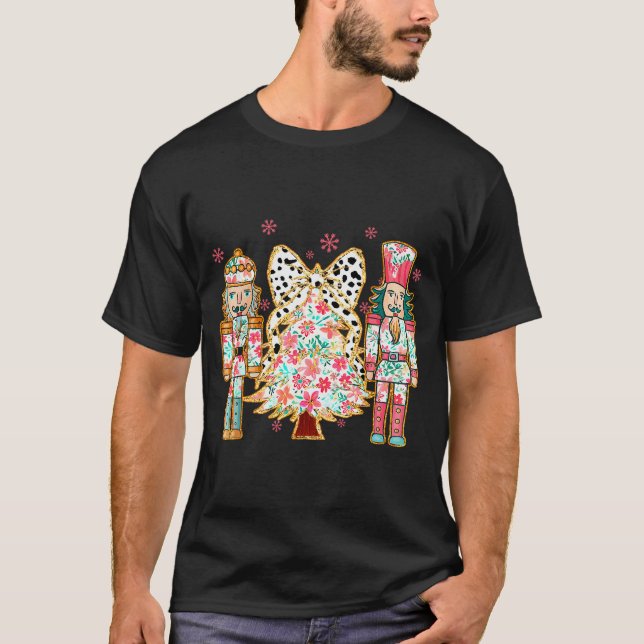 Colorful Coquette Bow Floral Nutcracker Christmas  T-Shirt (Front)