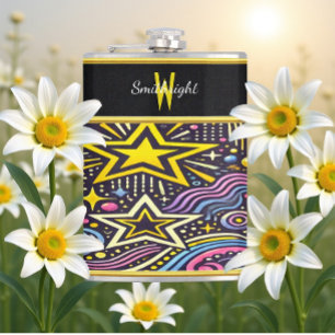 Colorful Cosmic Patterns Twinkle in Vibrant Design Hip Flask