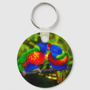Colorful Couple of Kissing Parrots Key Ring