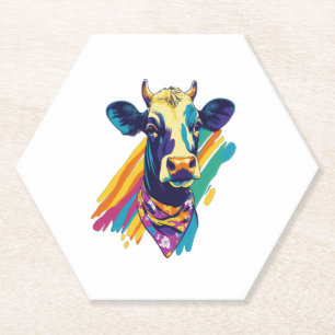Colorful Cow Png, Rainbow Cow Design Png Paper Coaster