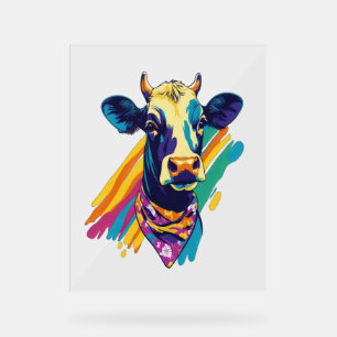Colorful Cow , Rainbow Cow Design Acrylic Sign