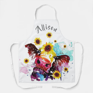 Colorful Cow with Sunflowers Personalized Apron