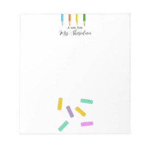Colorful Crayons and Nuddles Kindergarden Teacher Notepad