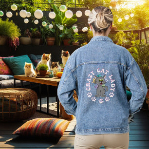 COLORFUL CRAZY CAT LADY DENIM JACKET