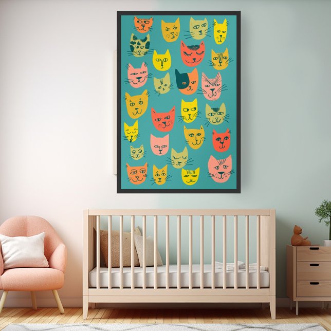 Colorful Crazy Cats Illustration Poster (Colorful Crazy Cats Illustration Poster
)