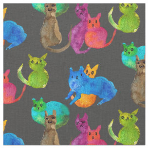 Colorful crazy cats in watercolor fabric