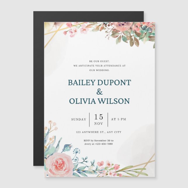 Colorful Creative Watercolor Floral Wedding Card  (Front/Back)