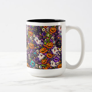 Colorful Creepy Halloween Two-Tone Coffee Mug