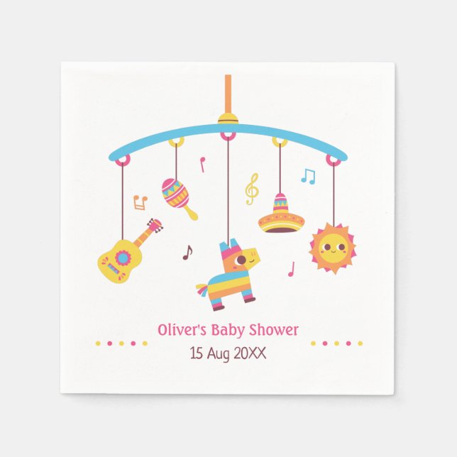 Colorful Crib Toys Pinata Fiesta Baby Shower Napkin (Front)