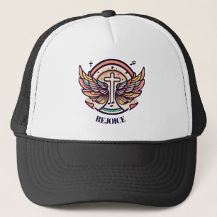 Colorful Cross Agnel Wings Rejoice  Trucker Hat