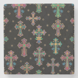 Colorful Crosses / Faith but Make It Fun Stone Coaster
