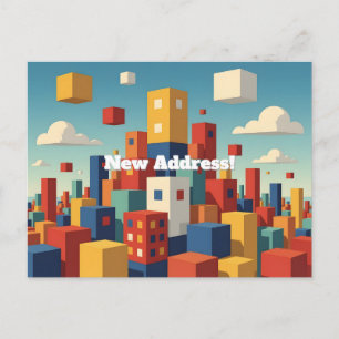 Colorful Cubist City Change of Address Postcard