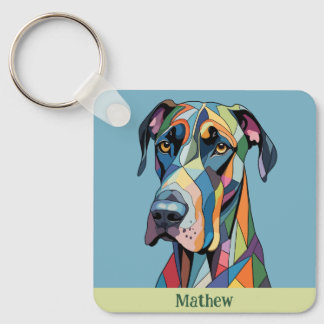 Colorful Cubist Great Dane Key Ring