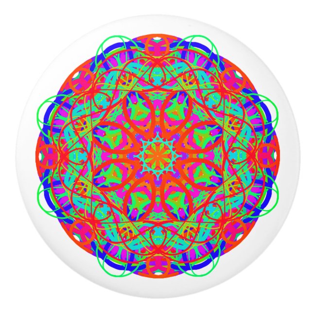 Colorful Curve Mandala Boho Ceramic Knob (Front)