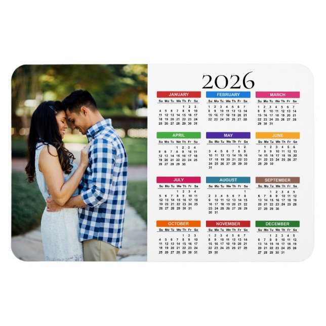 Colorful Custom 2026 Photo Calendar Magnet (Horizontal)