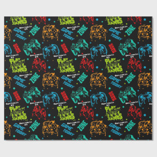 Colorful Custom Abstract Gamers Boy Birthday Party Wrapping Paper