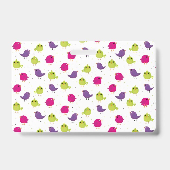 Colorful Cute Birds Pattern ID Badge (Front)