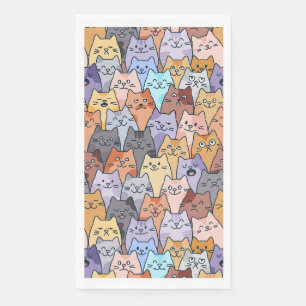 Colorful Cute Cat Crowd Pattern Whimsical Cat Face Napkin