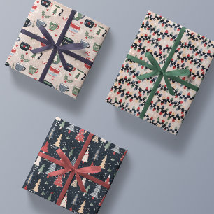 colorful cute christmas trio pack set gift wrapping paper sheet